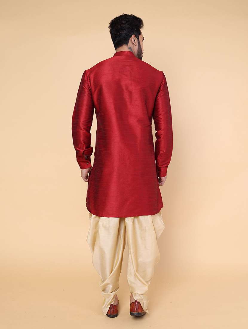maroon silk blend dhoti kurta ethnic wear set - 22228076 -  Standard Image - 3