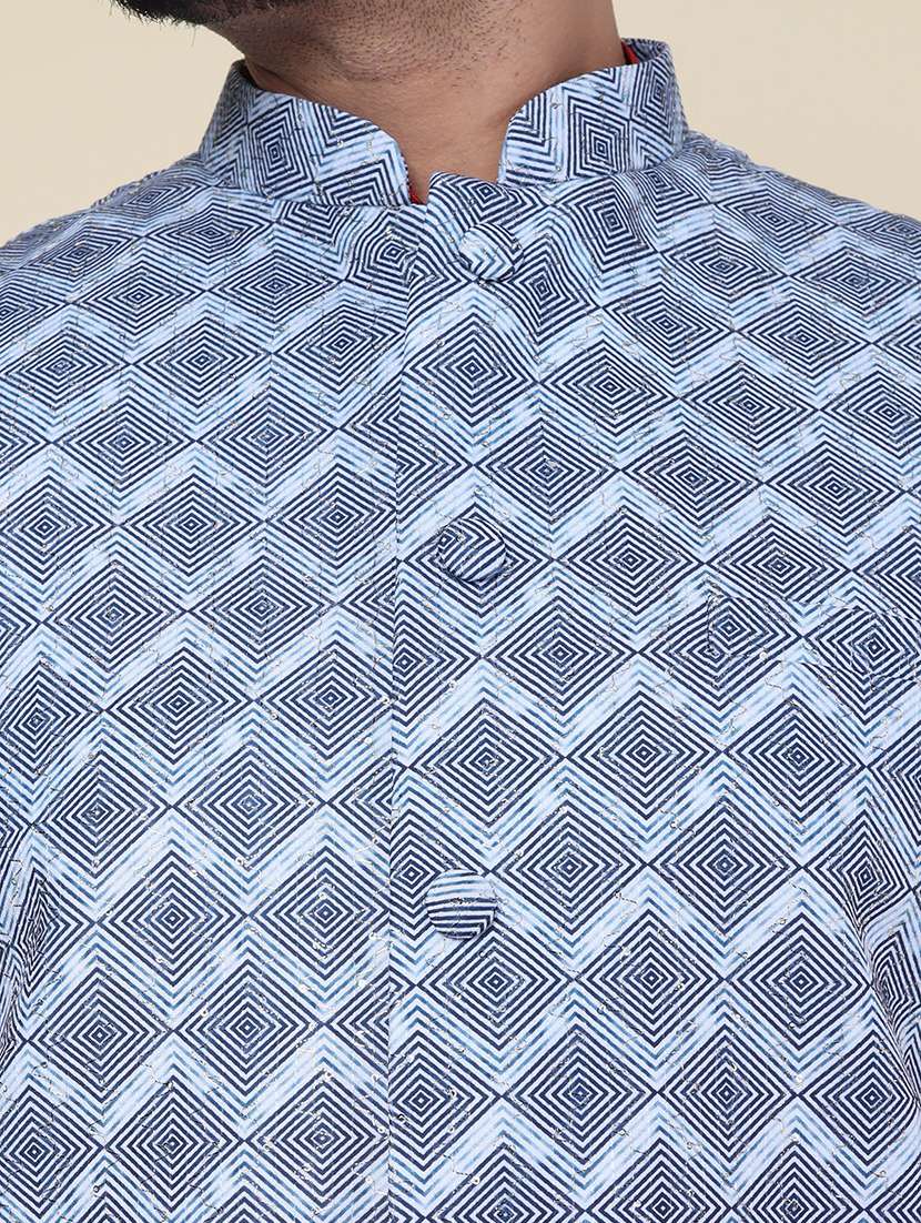 men solid mandarin neckkurta pyjama with jacket ethnic wear set - 22228080 -  Standard Image - 5