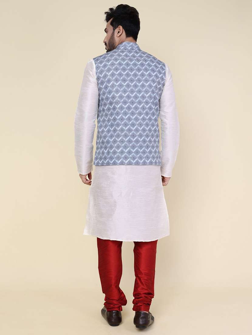 men solid mandarin neck kurta pyjama with jacket ethnic wear set - 22228081 -  Standard Image - 3