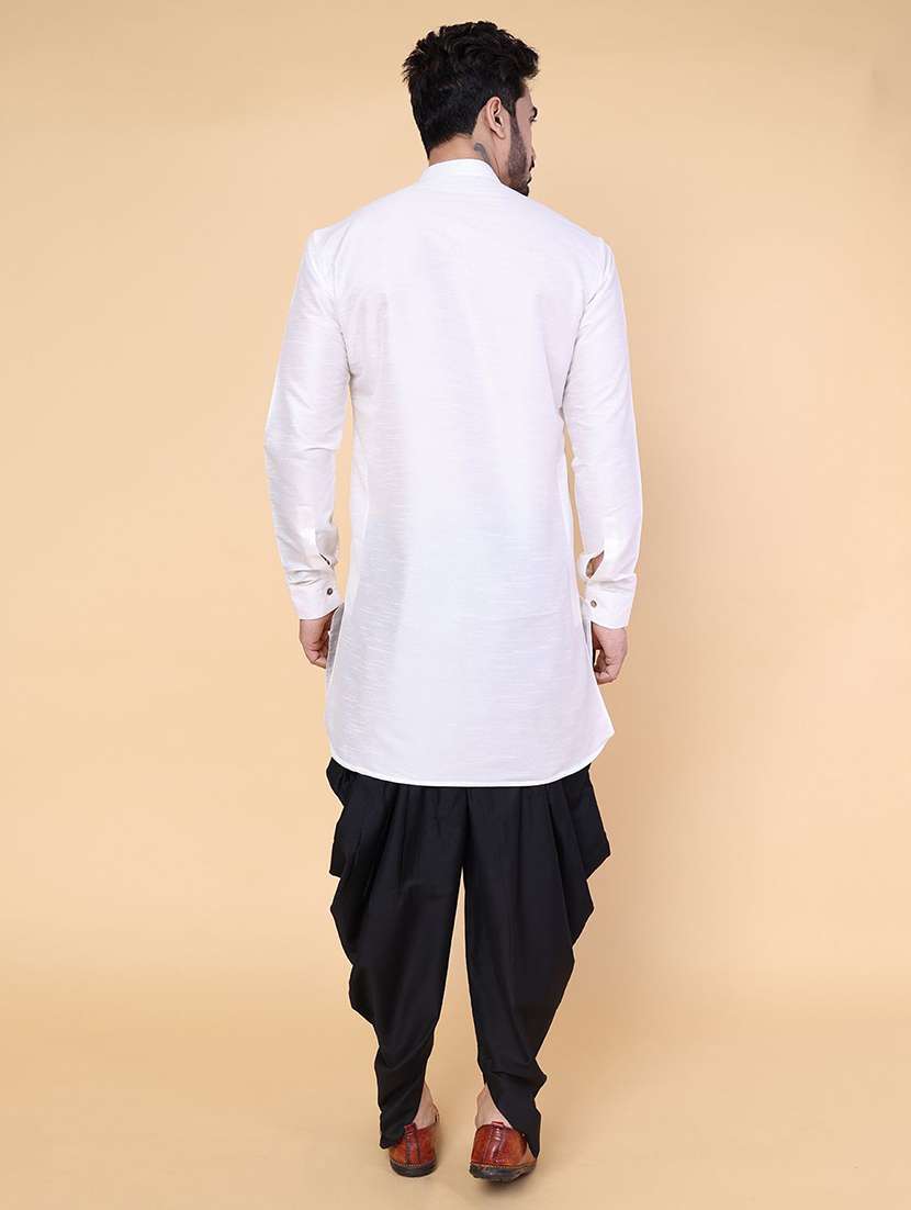 men solid mandarin neck dhoti kurta ethnic wear set - 22228084 -  Standard Image - 3