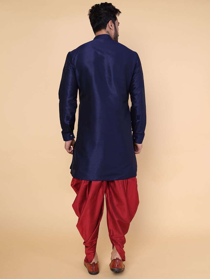 men solid mandarin neck dhoti kurta ethnic wear set - 22228085 -  Standard Image - 3