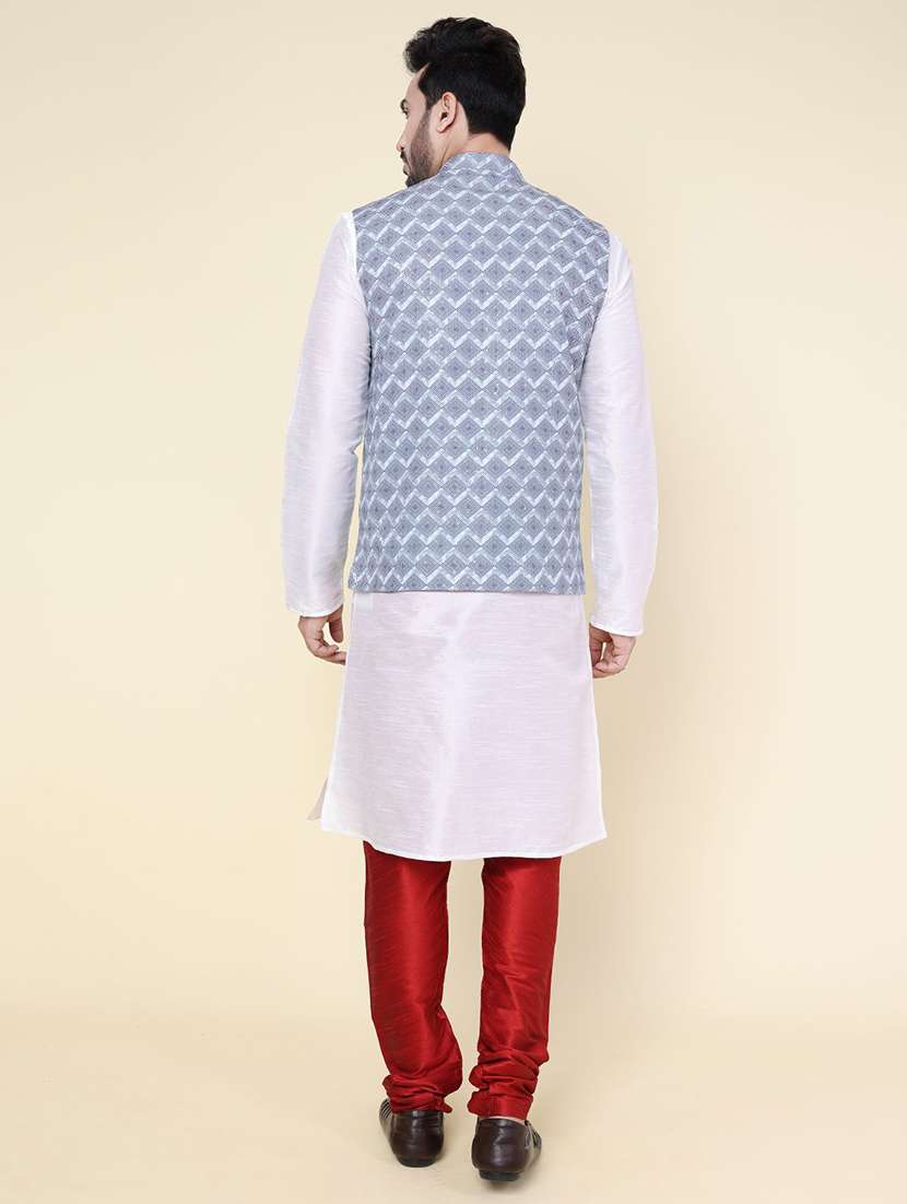 men solid mandarin neck kurta pyjama with jacket ethnic wear set - 22228086 -  Standard Image - 3