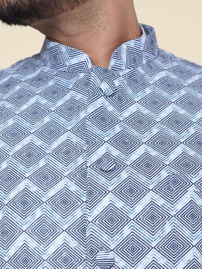 men solid mandarin neck kurta pyjama with jacket ethnic wear set - 22228086 -  Standard Image - 5