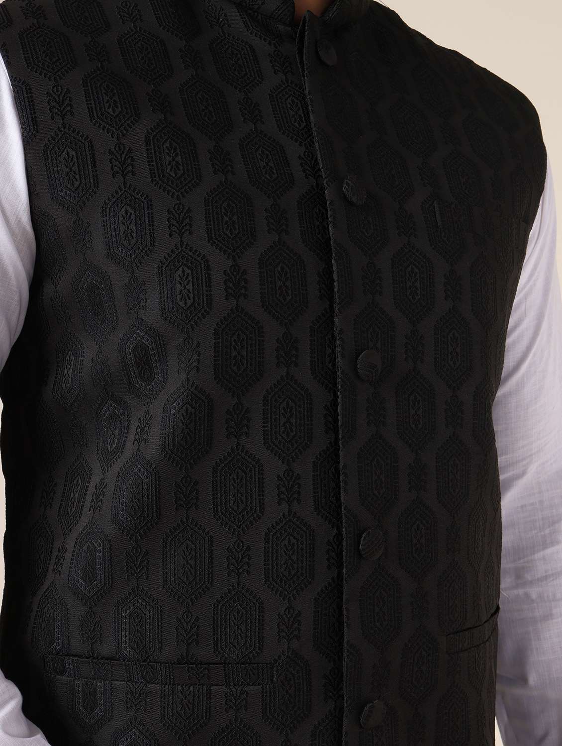 men self design mandarin neck regular fit nehru jacket - 22228096 -  Standard Image - 3