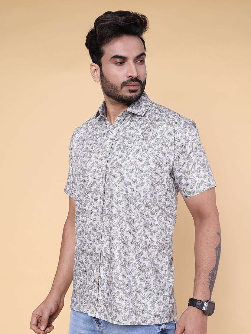 men paisley short sleeve regular fit casual shirt
