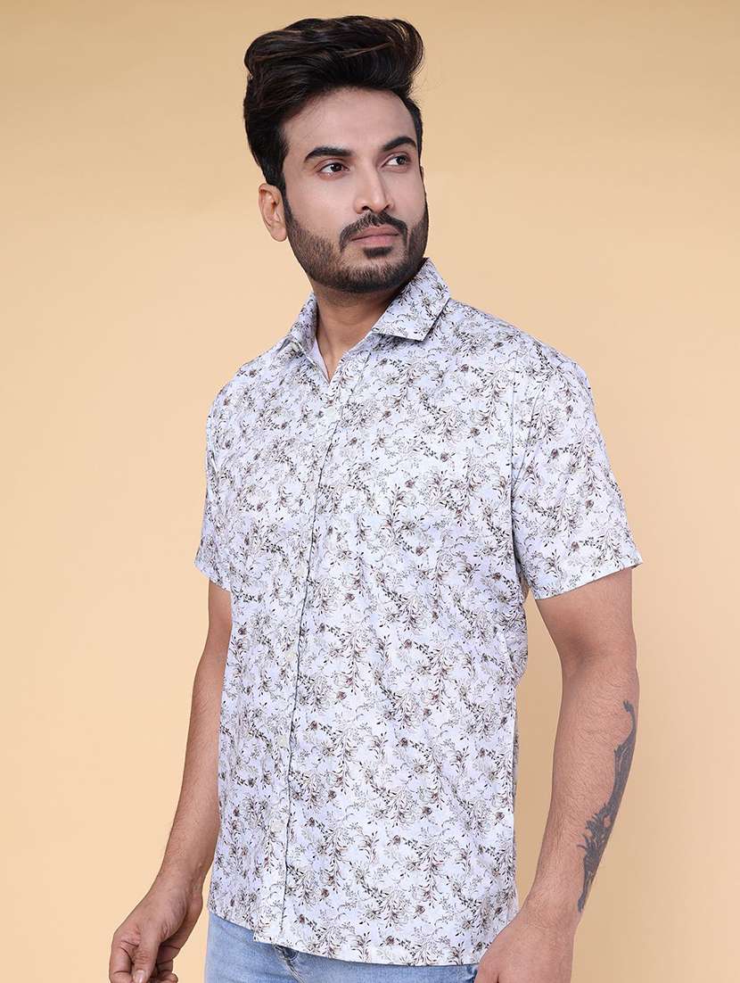 men floral short sleeve regular fit casual shirt