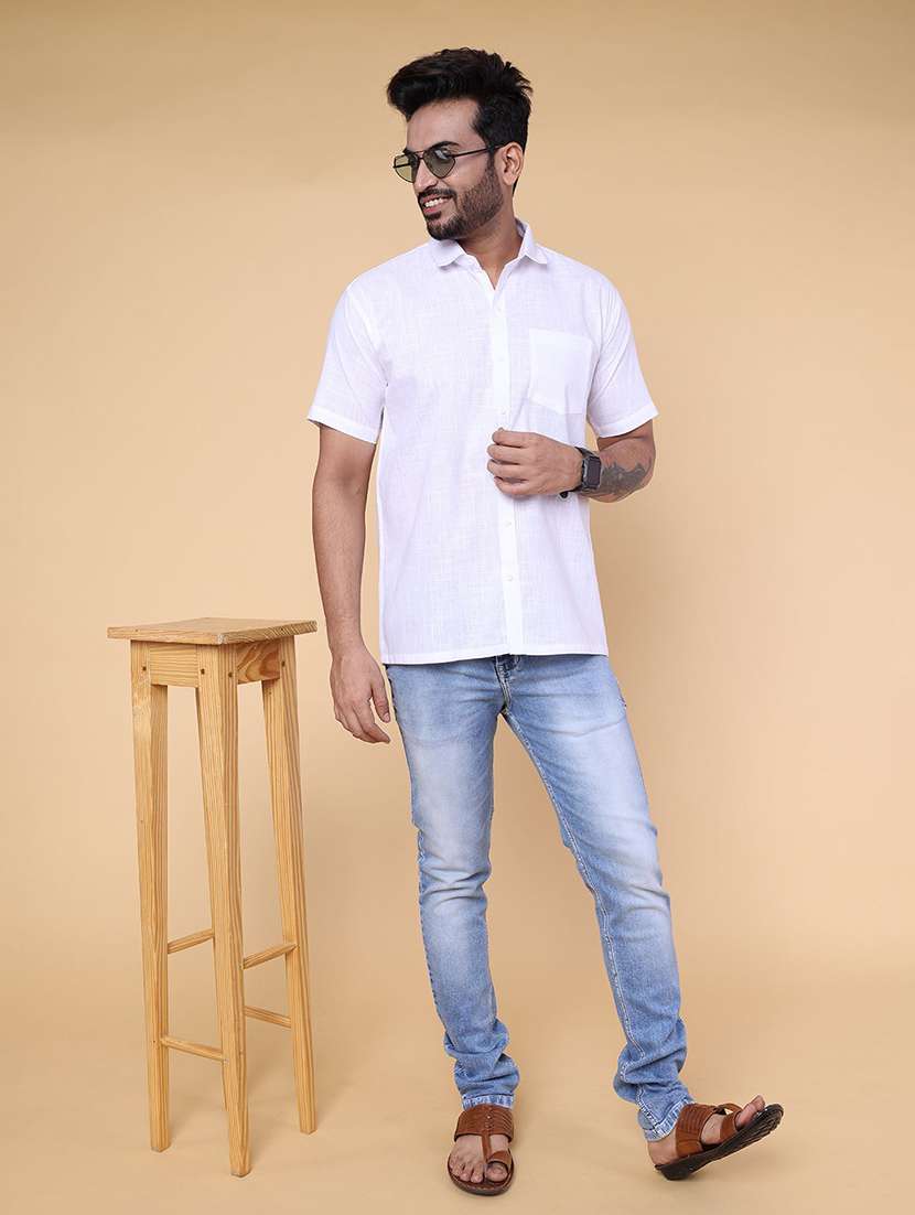 men solid short sleeve regular fit casual shirt - 22228122 -  Standard Image - 3