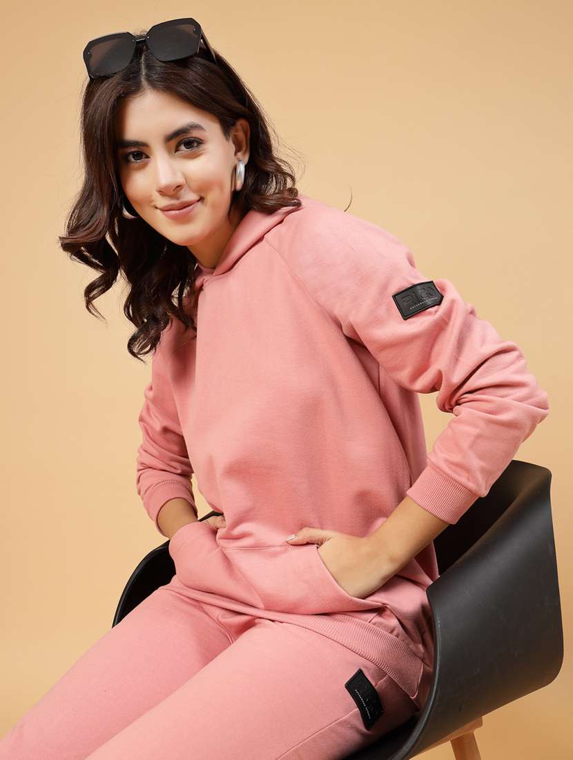 women solid sweatshirt and trouser co-ord set