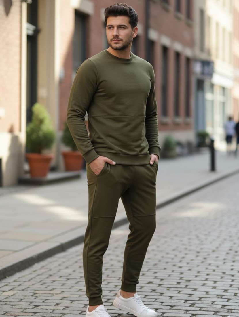 men solid long sleeve full length track suit