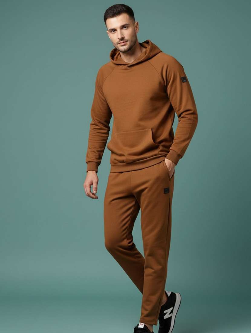 men solid long sleeve full length track suit