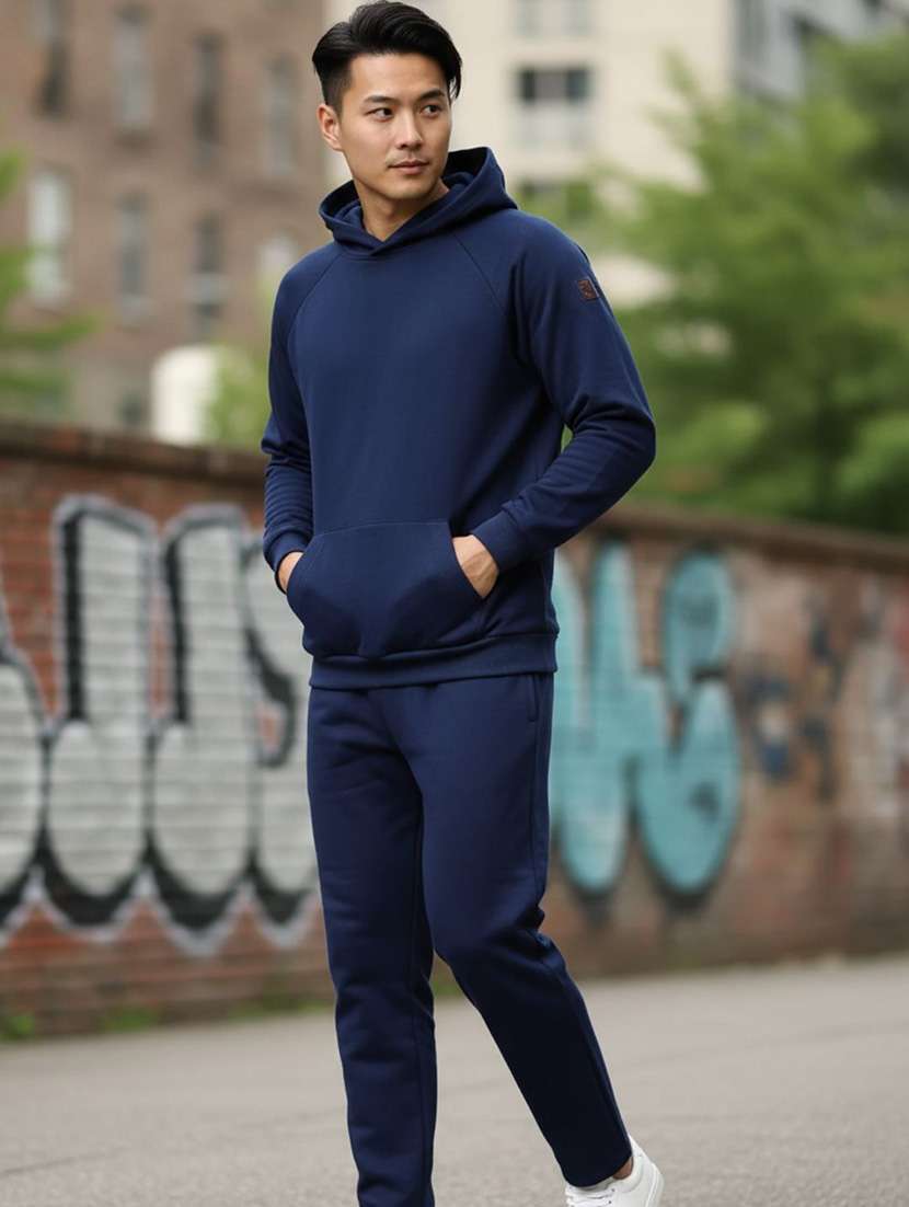 men solid long sleeve full length track suit