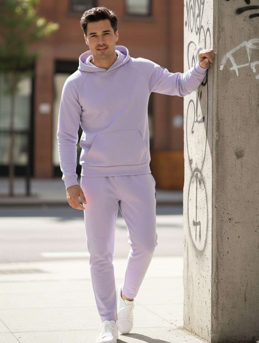 men solid long sleeve full length track suit