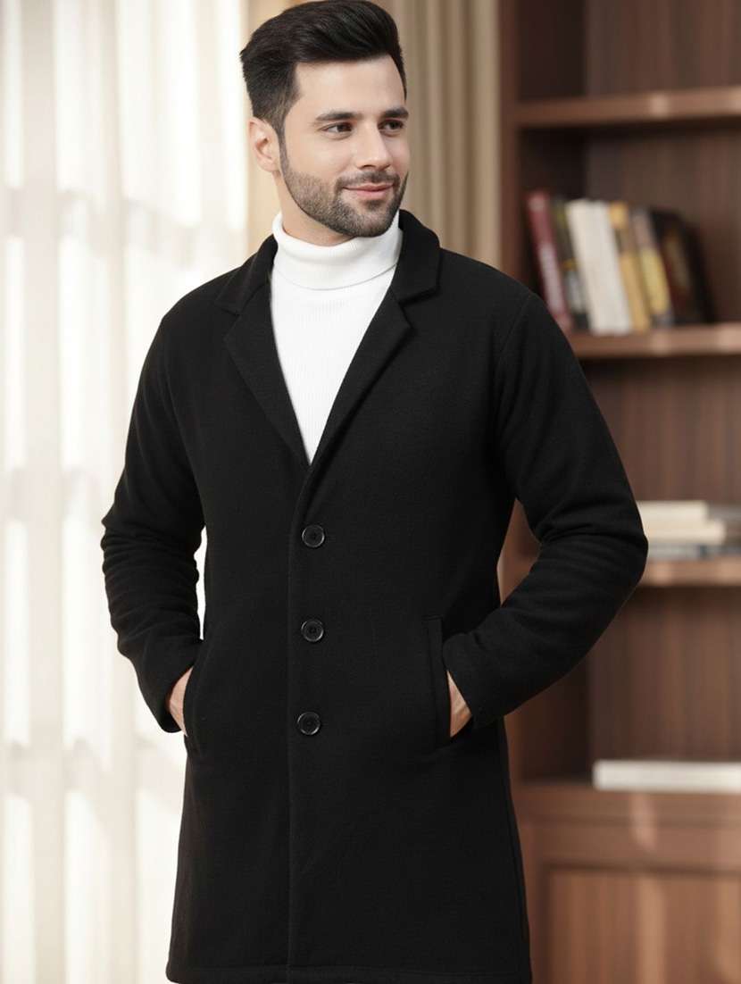 men solid lapel collar overcoat
