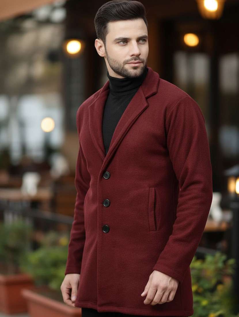men solid lapel collar overcoat
