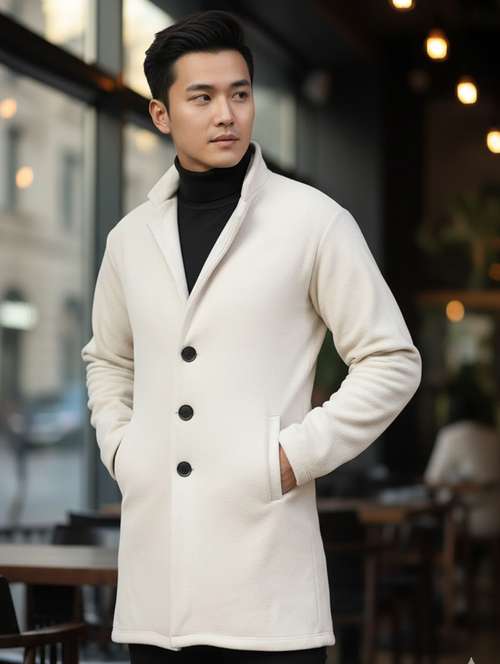 men solid lapel collar overcoat - 22228225 -  Standard Image - 0