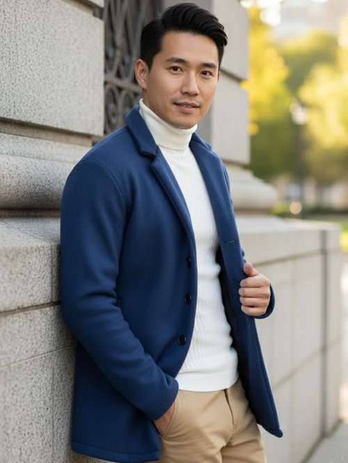 men solid lapel collar overcoat - 22228226 -  Standard Image - 0