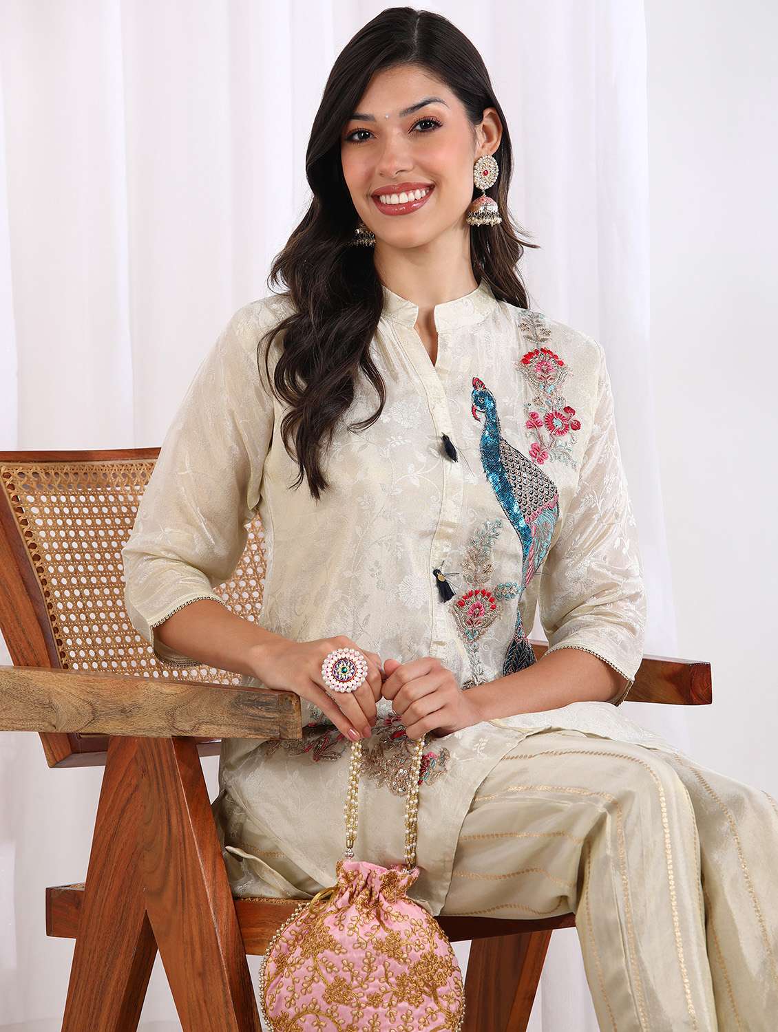 women self design three quarter sleeve ethnic co-ord set - 22228266 -  Standard Image - 5