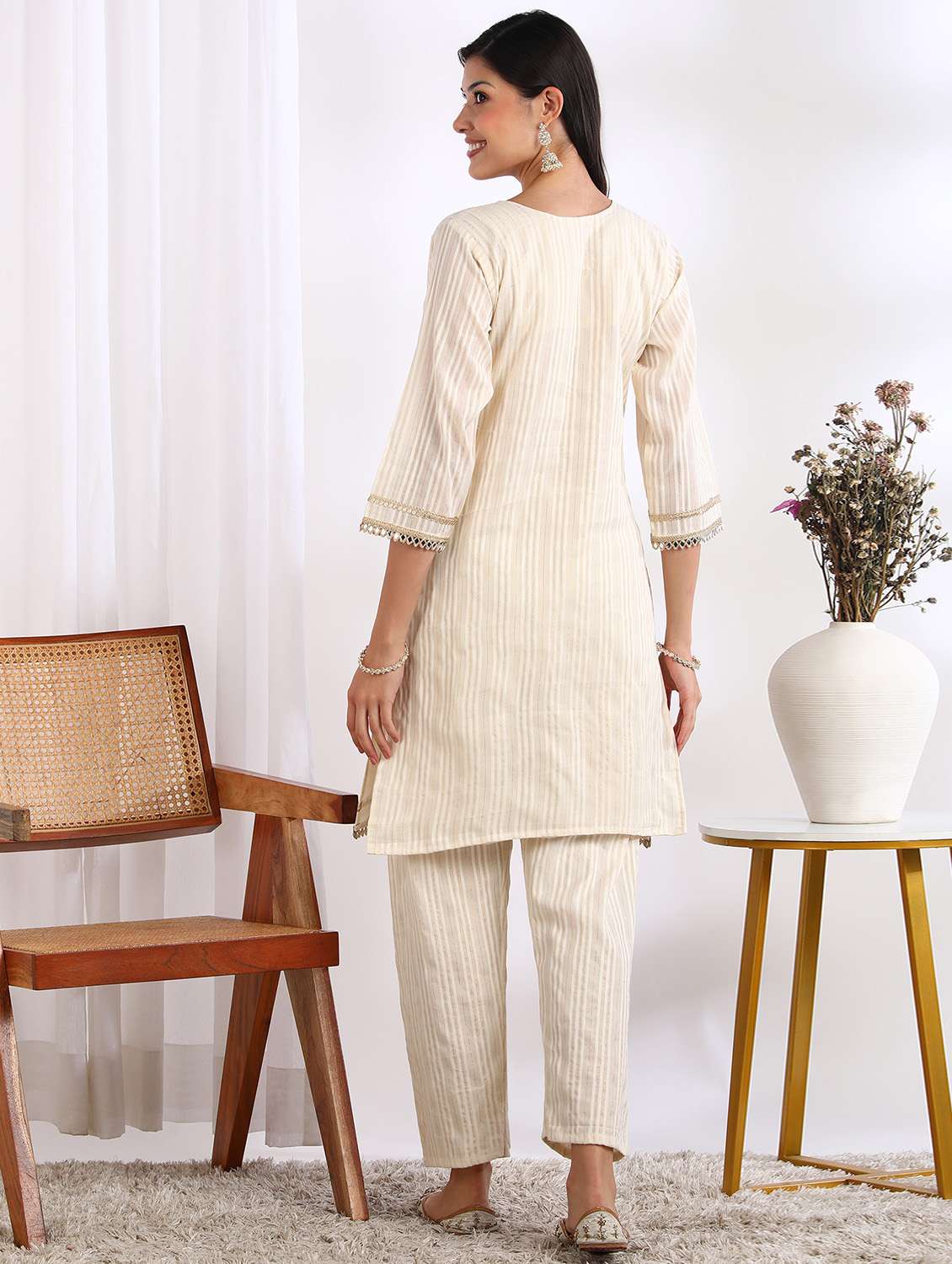 women self design three quarter sleeve ethnic co-ord set - 22228268 -  Standard Image - 3