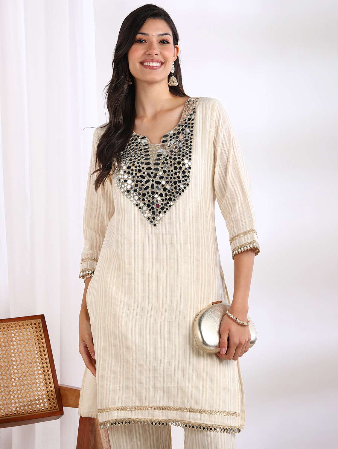 women self design three quarter sleeve ethnic co-ord set - 22228268 -  Standard Image - 5