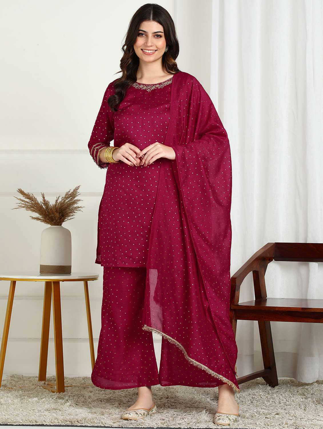 women printed kurta pant with dupatta set