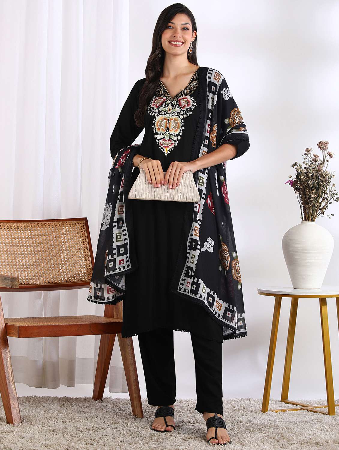 women embroidered kurta pant with dupatta set