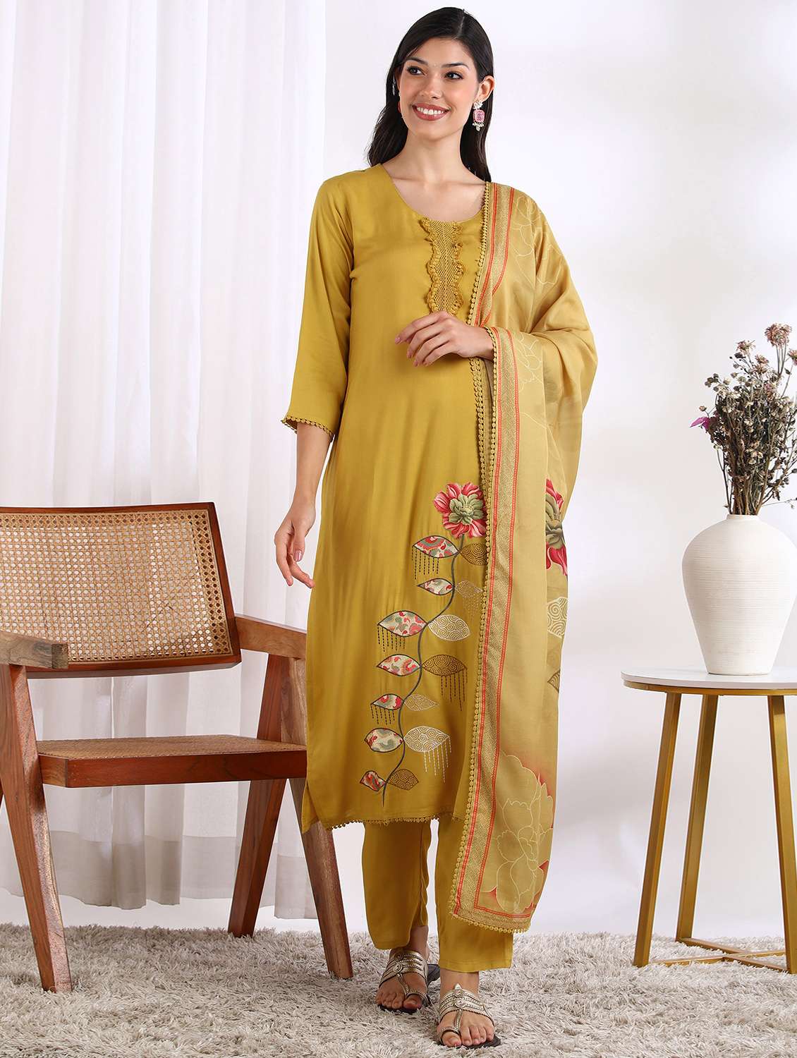 women embroidered kurta pant with dupatta set