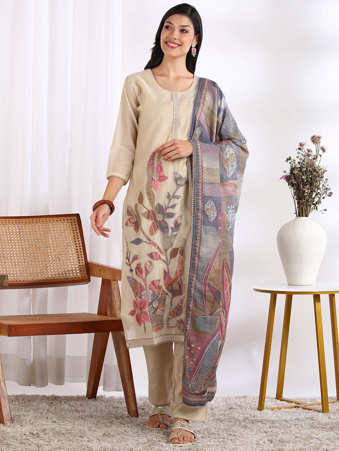 women embroidered kurta pant with dupatta set