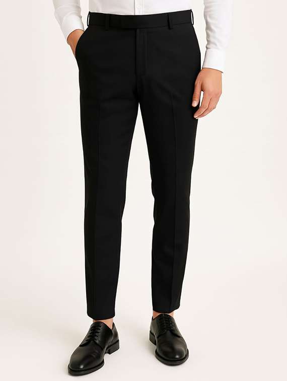 men solid mid rise flat front formal trouser