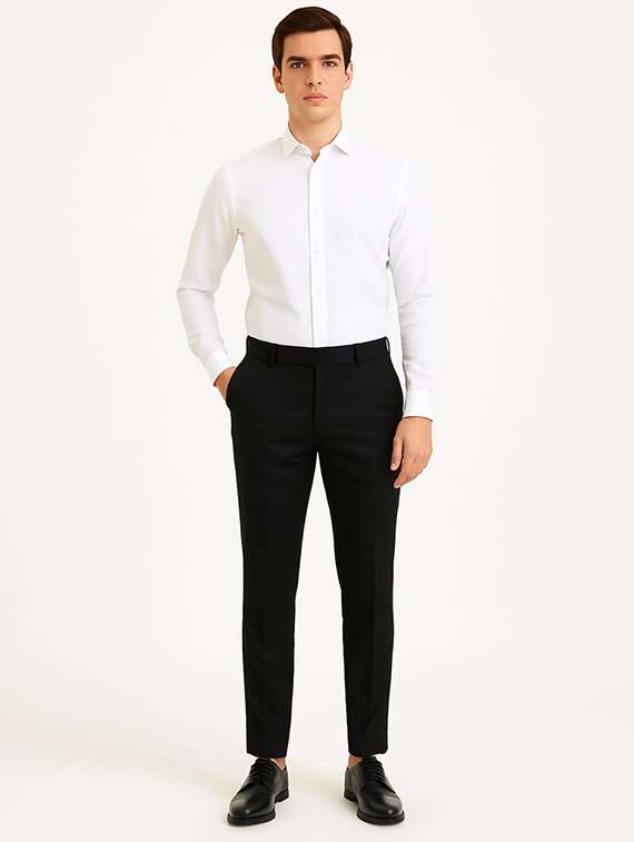 men solid mid rise flat front formal trouser - 22228283 -  Standard Image - 3