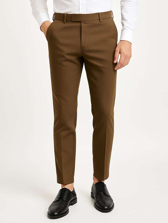 men solid mid rise flat front formal trouser
