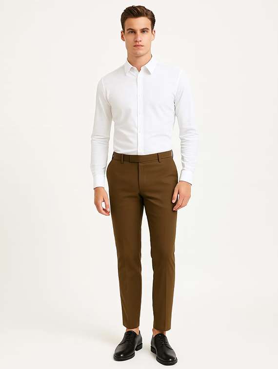 men solid mid rise flat front formal trouser - 22228284 -  Standard Image - 3