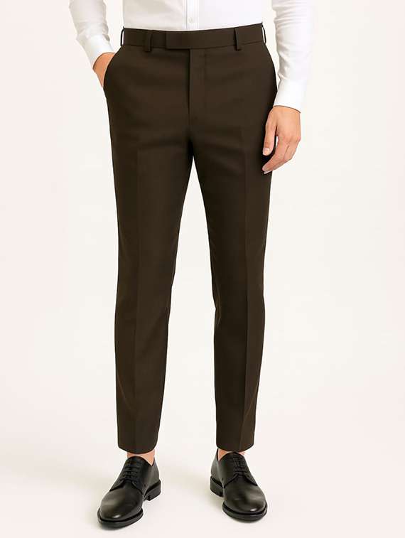 men solid mid rise flat front formal trouser