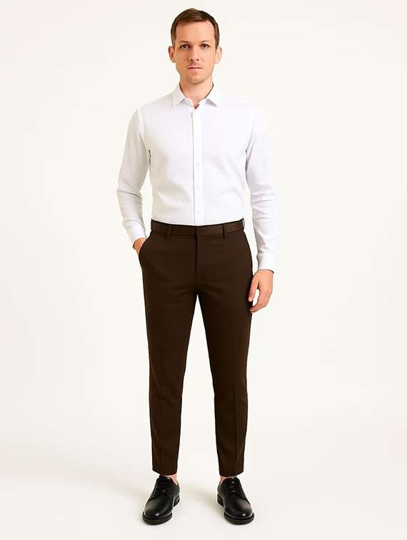 men solid mid rise flat front formal trouser - 22228285 -  Standard Image - 3