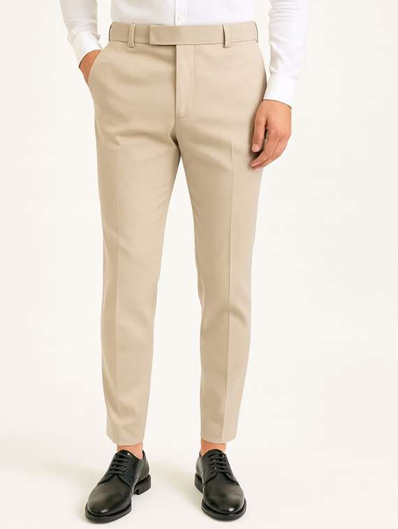 men solid mid rise flat front formal trouser