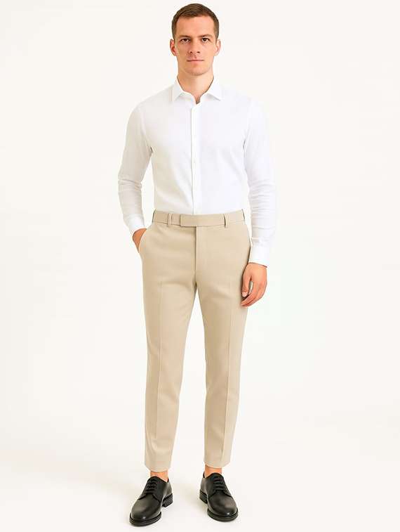 men solid mid rise flat front formal trouser - 22228286 -  Standard Image - 3