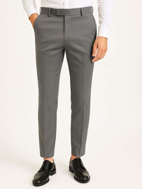 men solid mid rise flat front formal trouser - 22228287 -  Standard Image - 0
