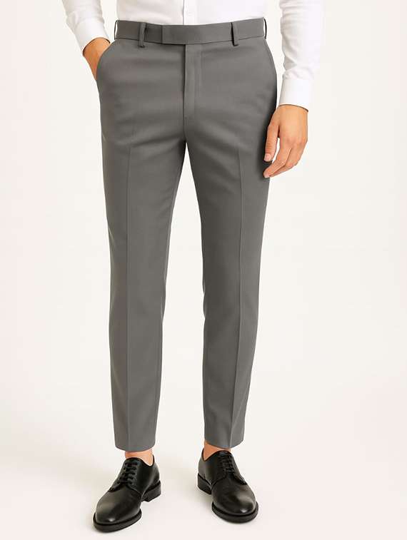 men solid mid rise flat front formal trouser