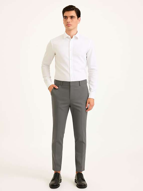 men solid mid rise flat front formal trouser - 22228287 -  Standard Image - 3