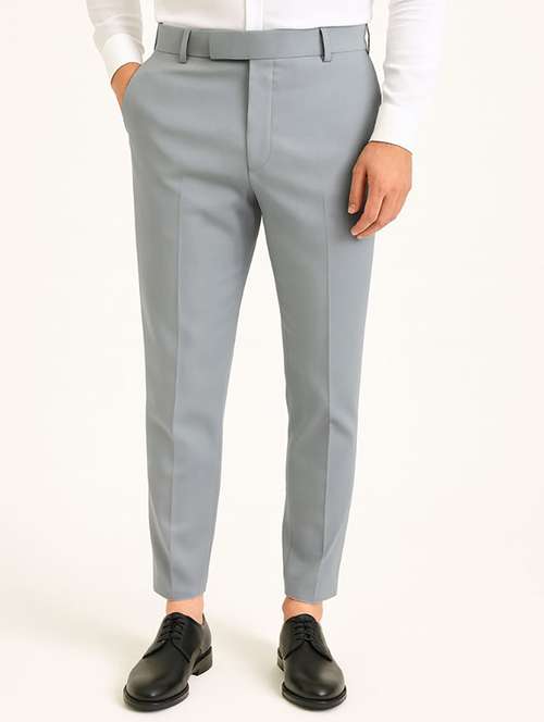 men solid mid rise flat front formal trouser - 22228289 -  Standard Image - 0
