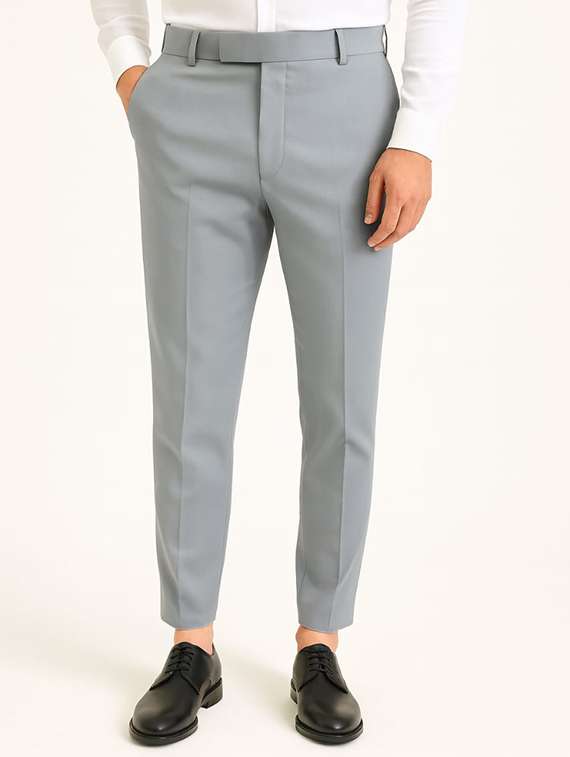 men solid mid rise flat front formal trouser