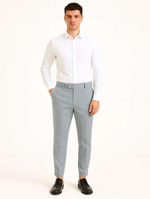 men solid mid rise flat front formal trouser - 22228289 -  Standard Image - 3