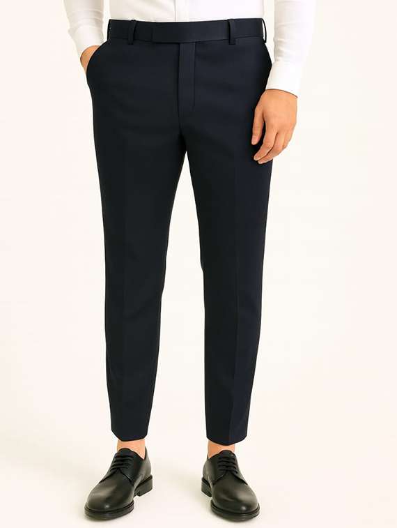 men solid mid rise flat front formal trouser