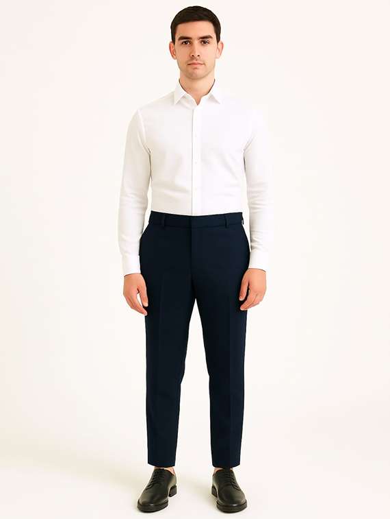 men solid mid rise flat front formal trouser - 22228290 -  Standard Image - 3
