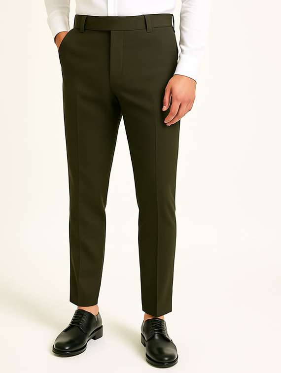 men solid mid rise flat front formal trouser