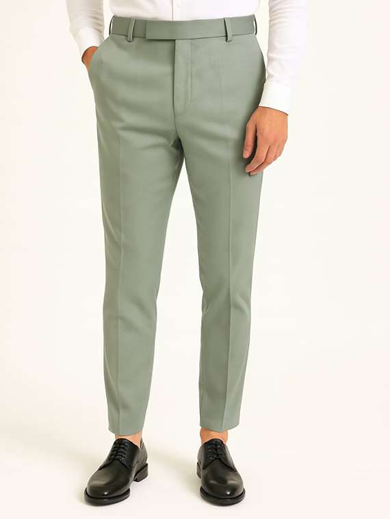 men solid mid rise flat front formal trouser