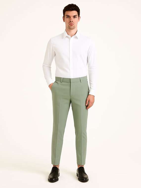 men solid mid rise flat front formal trouser - 22228292 -  Standard Image - 3