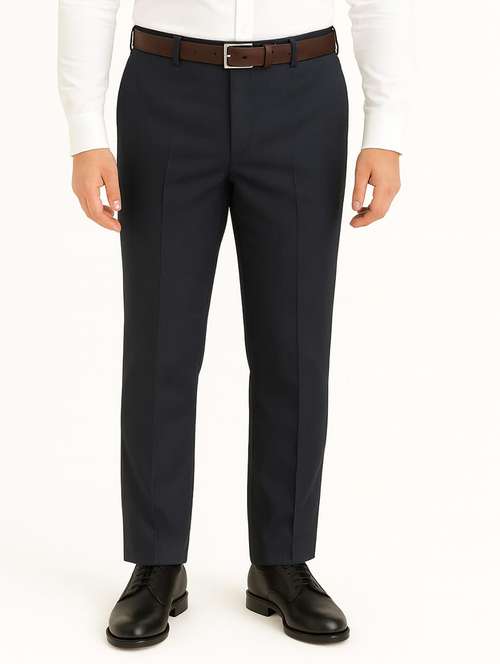 Men Solid Mid Rise Flat Front Formal Trouser