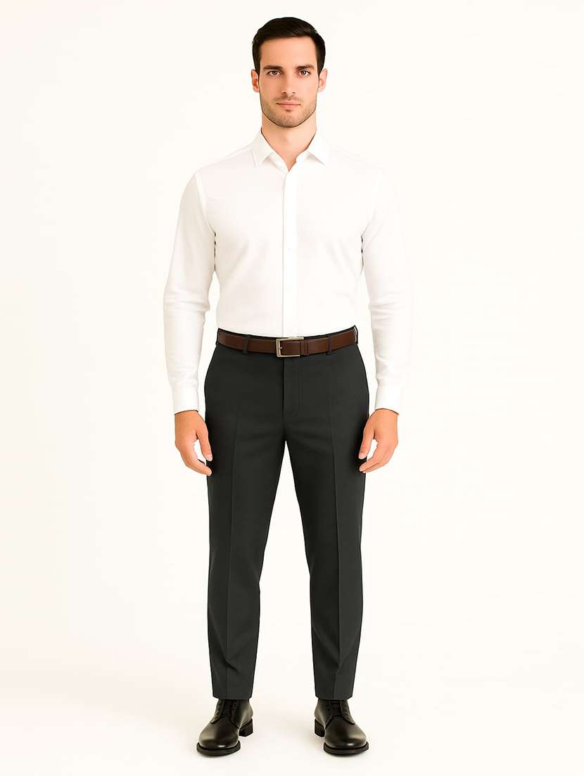 men solid mid rise flat front formal trouser - 22228294 -  Standard Image - 3