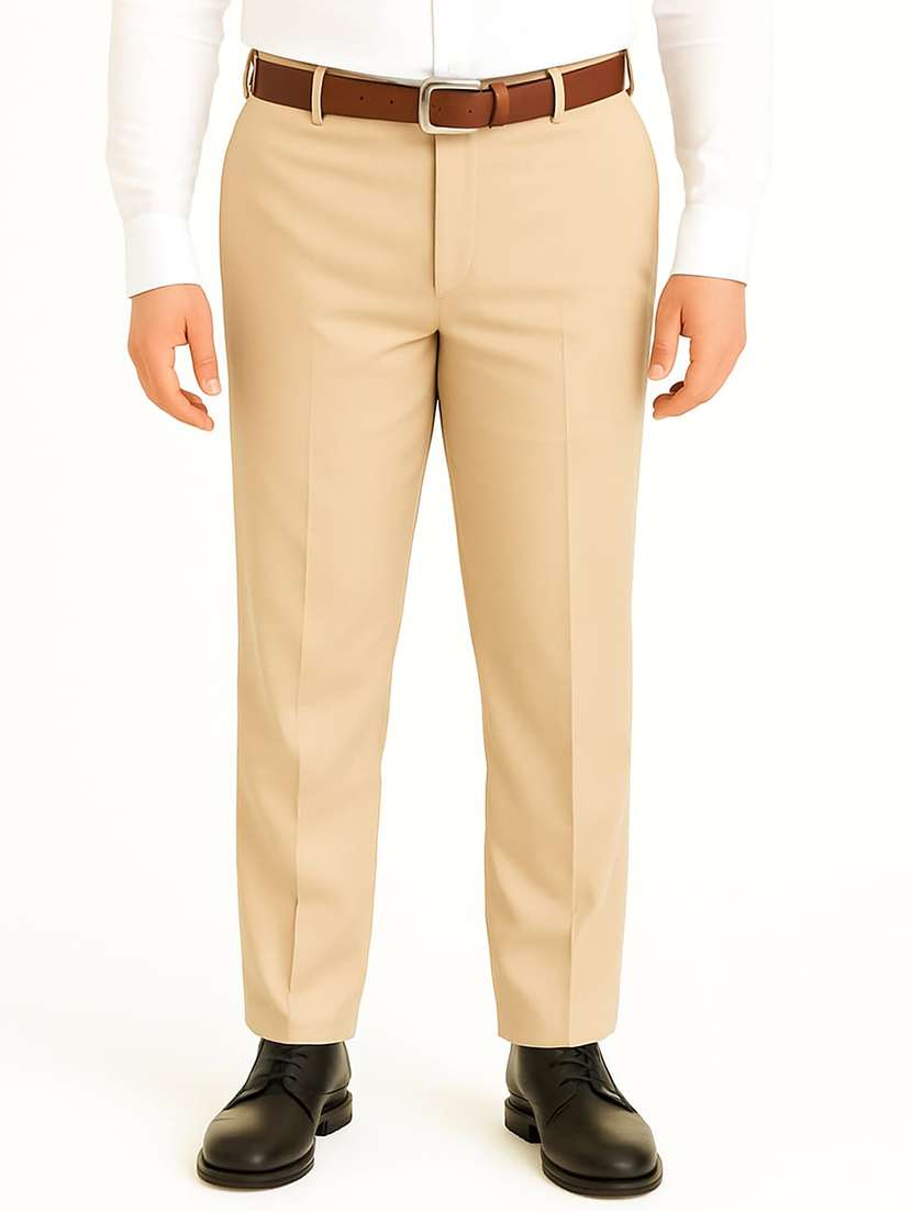 men solid mid rise flat front formal trouser