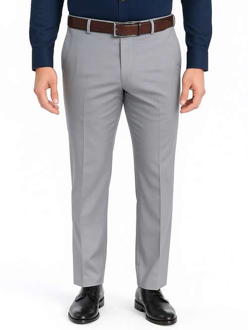 men solid mid rise flat front formal trouser - 22228296 -  Standard Image - 0